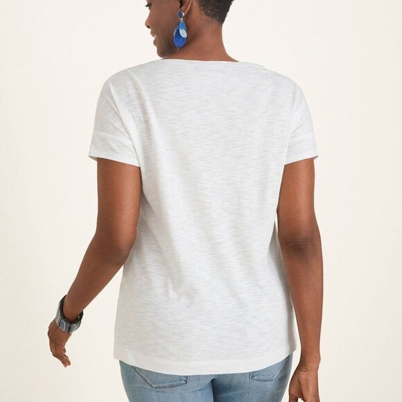 Chico's Top Size 1 (8) Short Sleeve Patch Detail - Picture 2 of 12